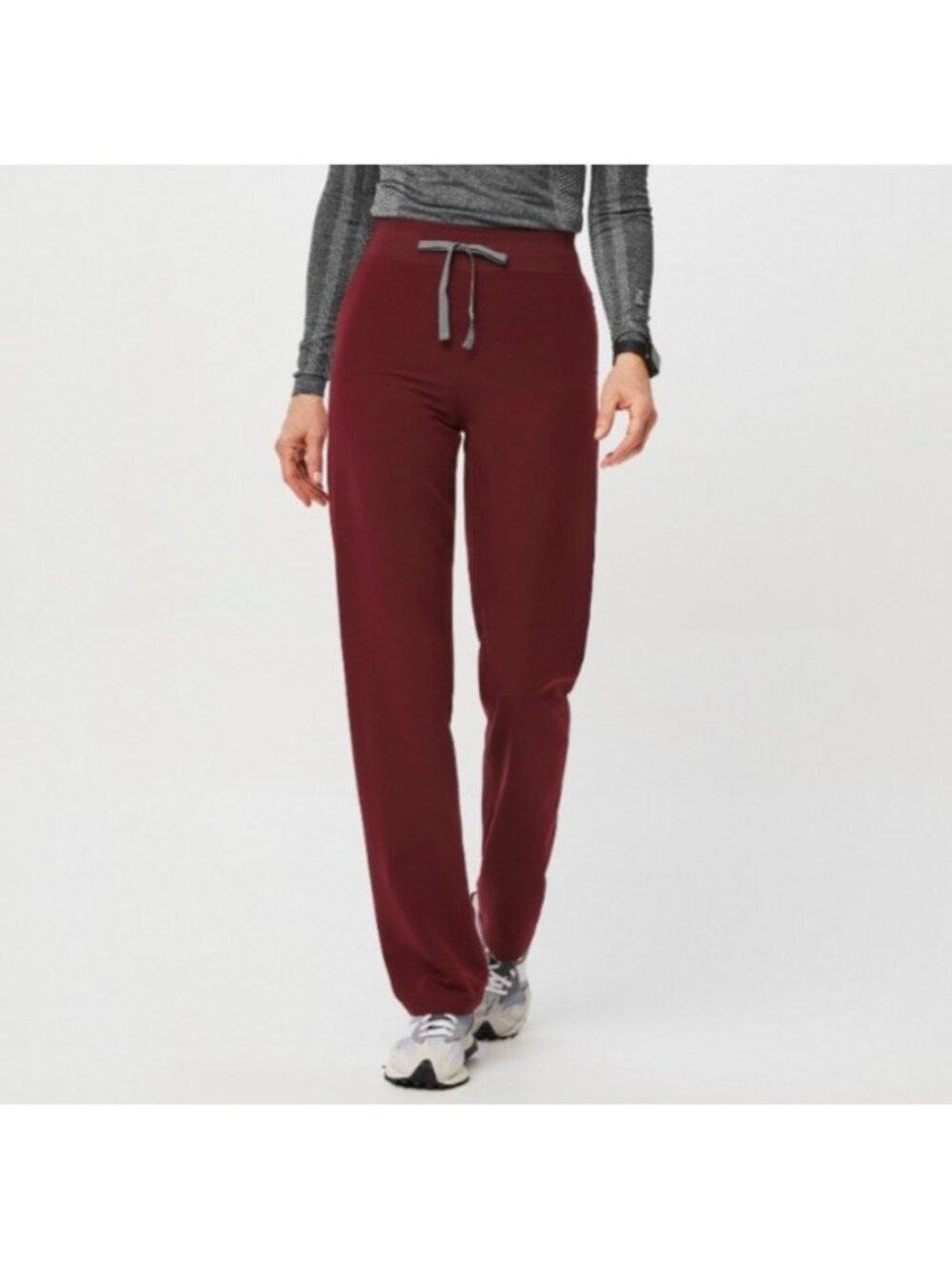 Figs Livingston High-Rise Straight-Leg Relaxed-Fit Maroon Medium Scrub Pants